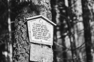 Nahaufnahme einer kleinen Holztafel, auf der steht 